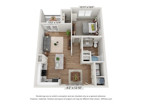 Floor plan for 1 bed, 1 bath, 776 sqft